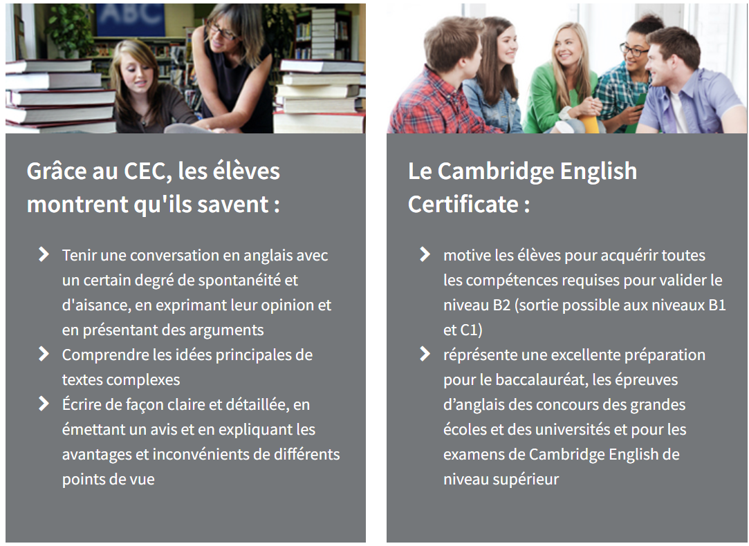 Extrait du site Cambridge English Certificate
